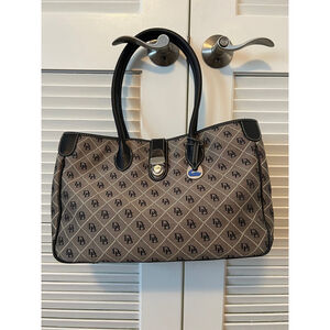 NWT Dooney and Bourke Light Gray Canvas and Black Leather Trim Tote
Satchel Bag